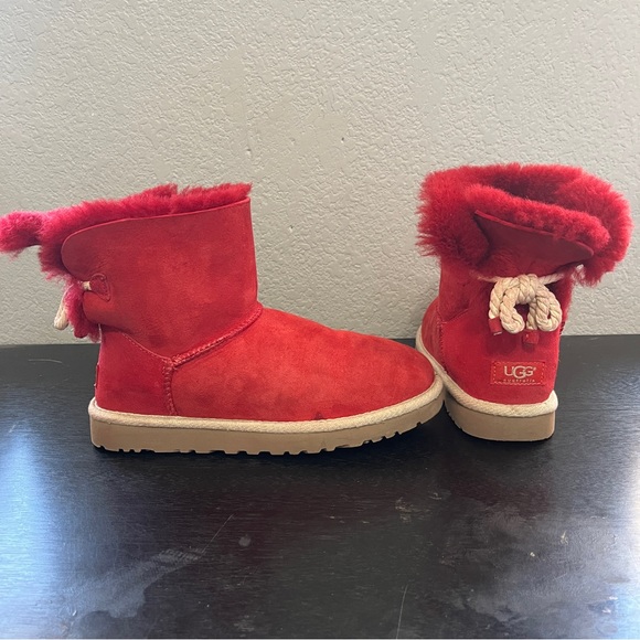 UGG Shoes - Ugg red selene suede rope bailey tie bow short bootie